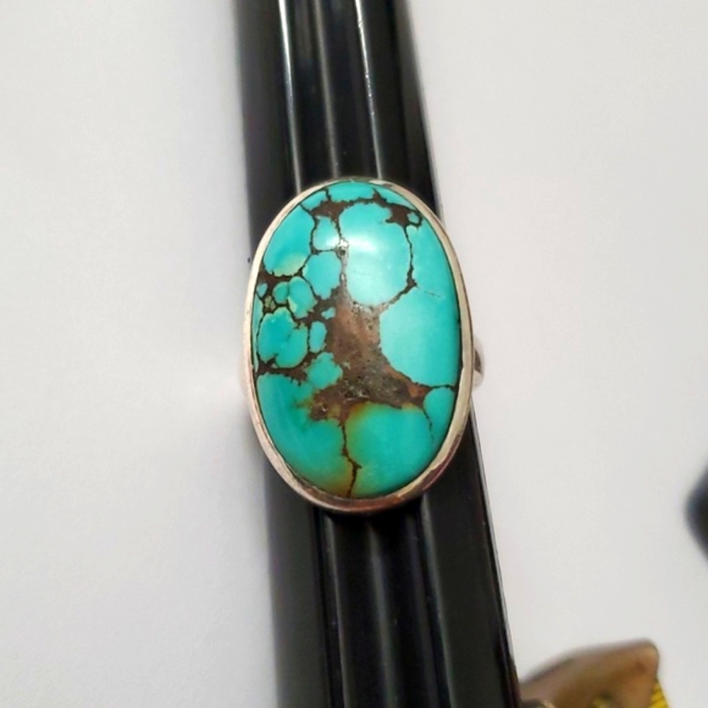 Rare Matrix Sterling Silver 925 Turquoise Solitaire Ring